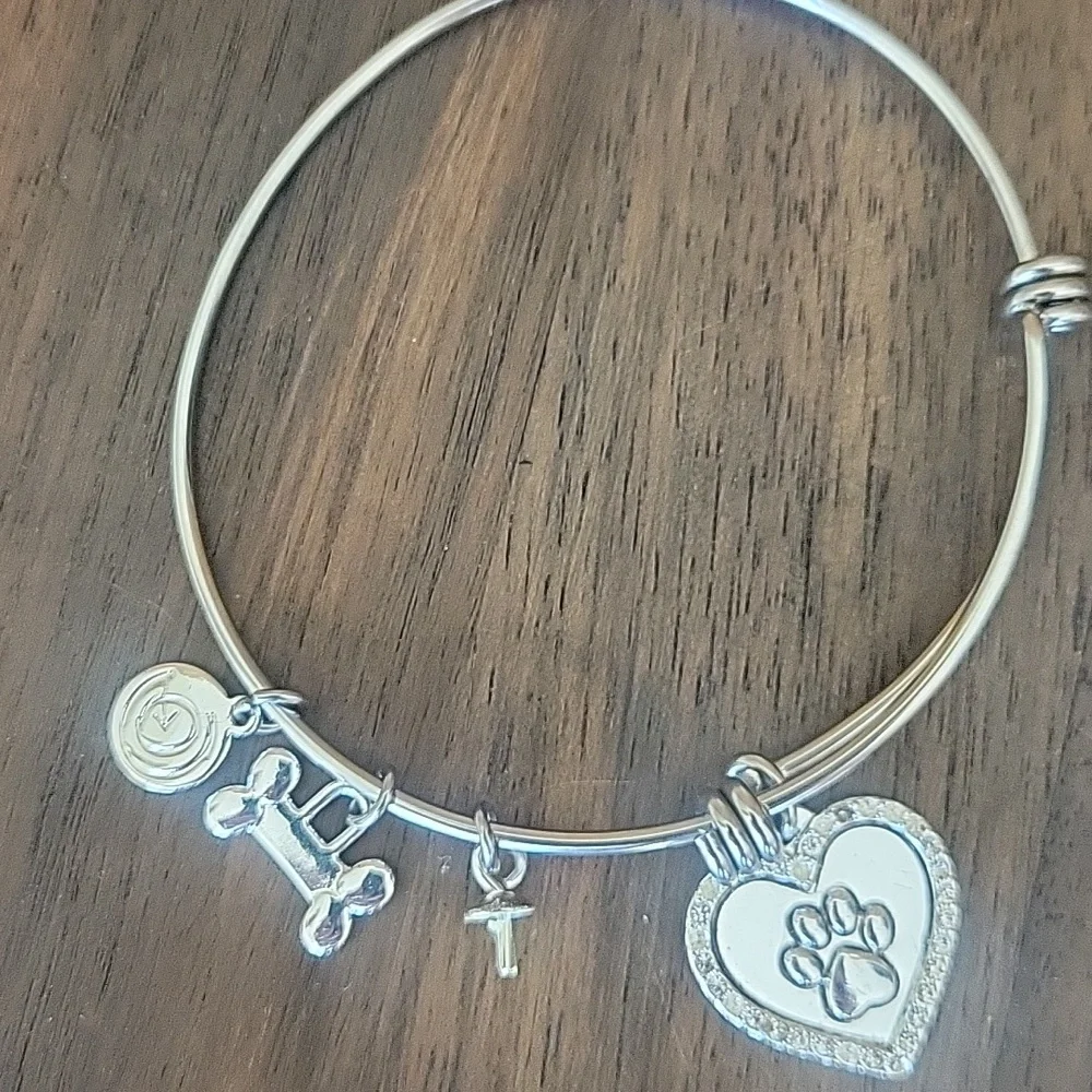 I Love My Dog Charm Bangle Bracelet